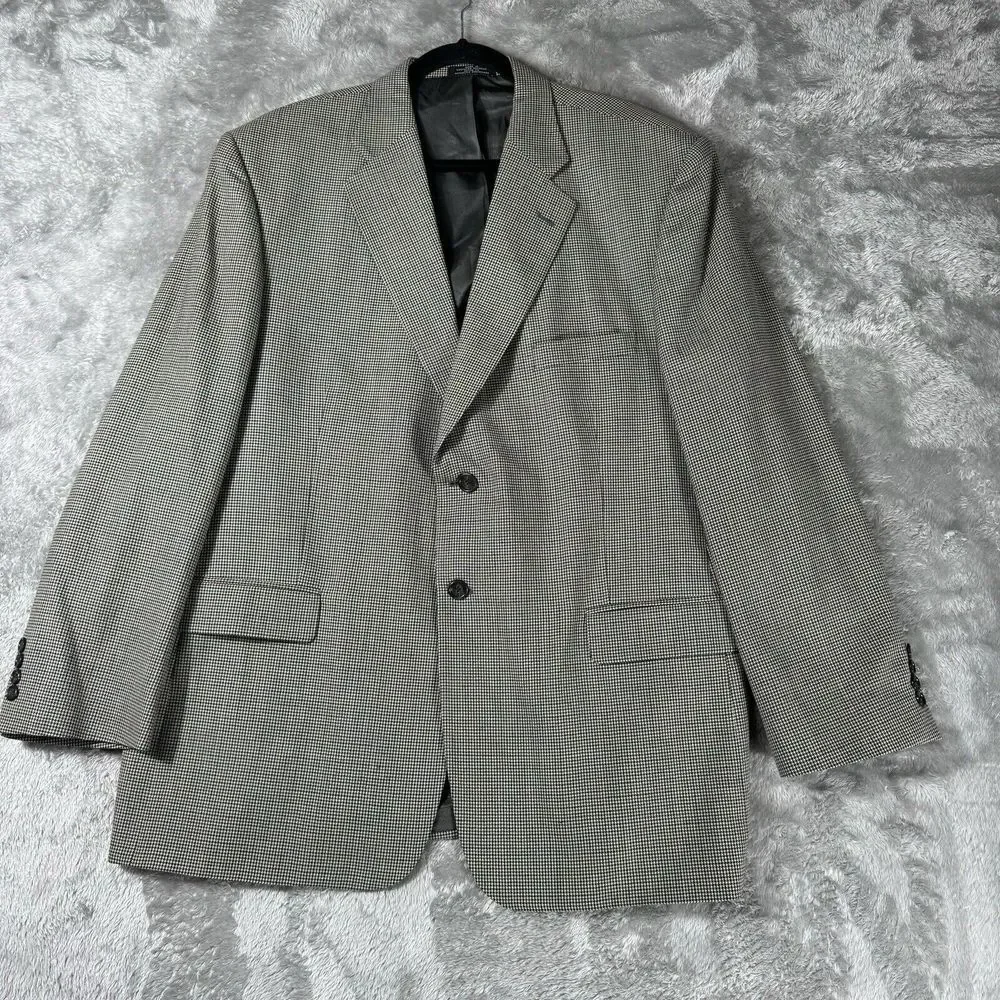 Stafford Sport Coat 46R‎ Merino Wool Houndstooth Two Button Classic Fit Blazer